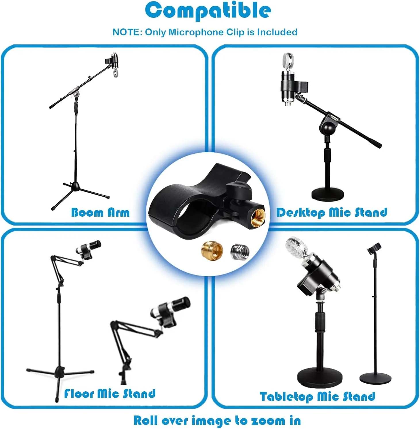1 Pcs Large Microphone Clip, Mic clip holder is used with microphones between 32 and 60mm in diameter.Suitable for Handheld Microphones and Recording condenser microphone.cordless mics clip
