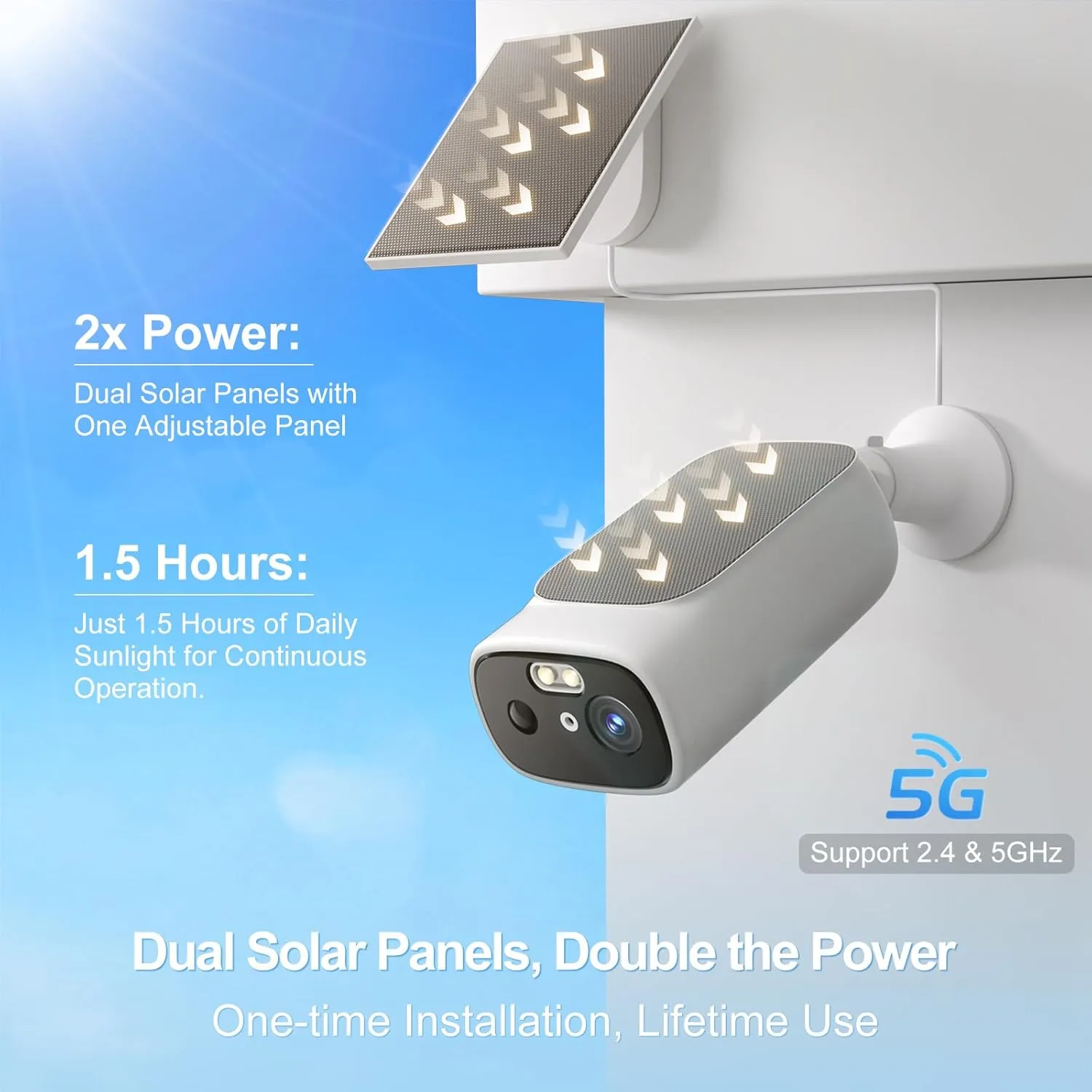2K Solar Camera Outdoor Wireless-5/2.4Ghz WiFi Cameras for Home Security, AI Motion Detection, Color Night Vision, SD Card/Cloud Storage, Waterproof, Compatible with Alexa/Google Home (4 Cameras)