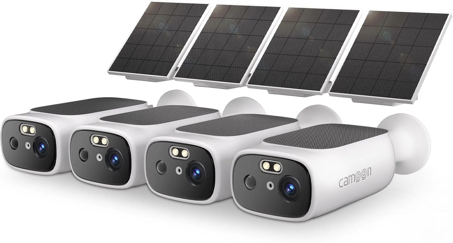 2K Solar Camera Outdoor Wireless-5/2.4Ghz WiFi Cameras for Home Security, AI Motion Detection, Color Night Vision, SD Card/Cloud Storage, Waterproof, Compatible with Alexa/Google Home (4 Cameras)
