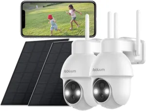 2K Solar Security Cameras Outdoor Wireless, 2 Pack Outdoor Camera Wireless Solar Powered, Pan Tilt 360WiFi Camera with Color Night Vision/PIR Sensor/2-Way Audio/Alexa/Google Assistant