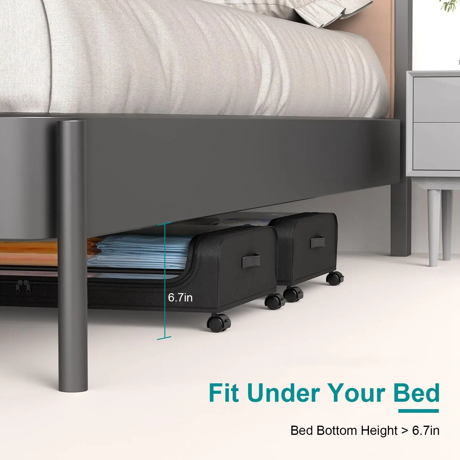 2Packs Under Bed Storage Containers Rolling Clothing Organizer 42L/11Gal Under Bed Drawers with Clear Lid 360 Lockable Rolling Wheels Strap Handles