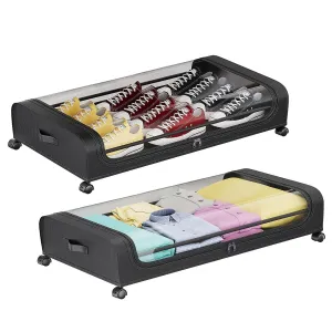 2Packs Under Bed Storage Containers Rolling Clothing Organizer 42L/11Gal Under Bed Drawers with Clear Lid 360 Lockable Rolling Wheels Strap Handles