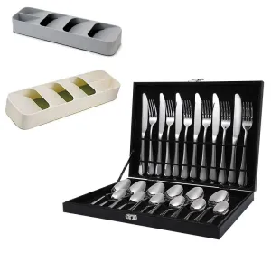 2X Cutlery Drawer Organizers And 24-Piece Cutlery Set