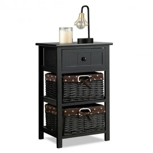 3 Layer 1 Drawer Nightstand End Table with 2 Baskets-Black