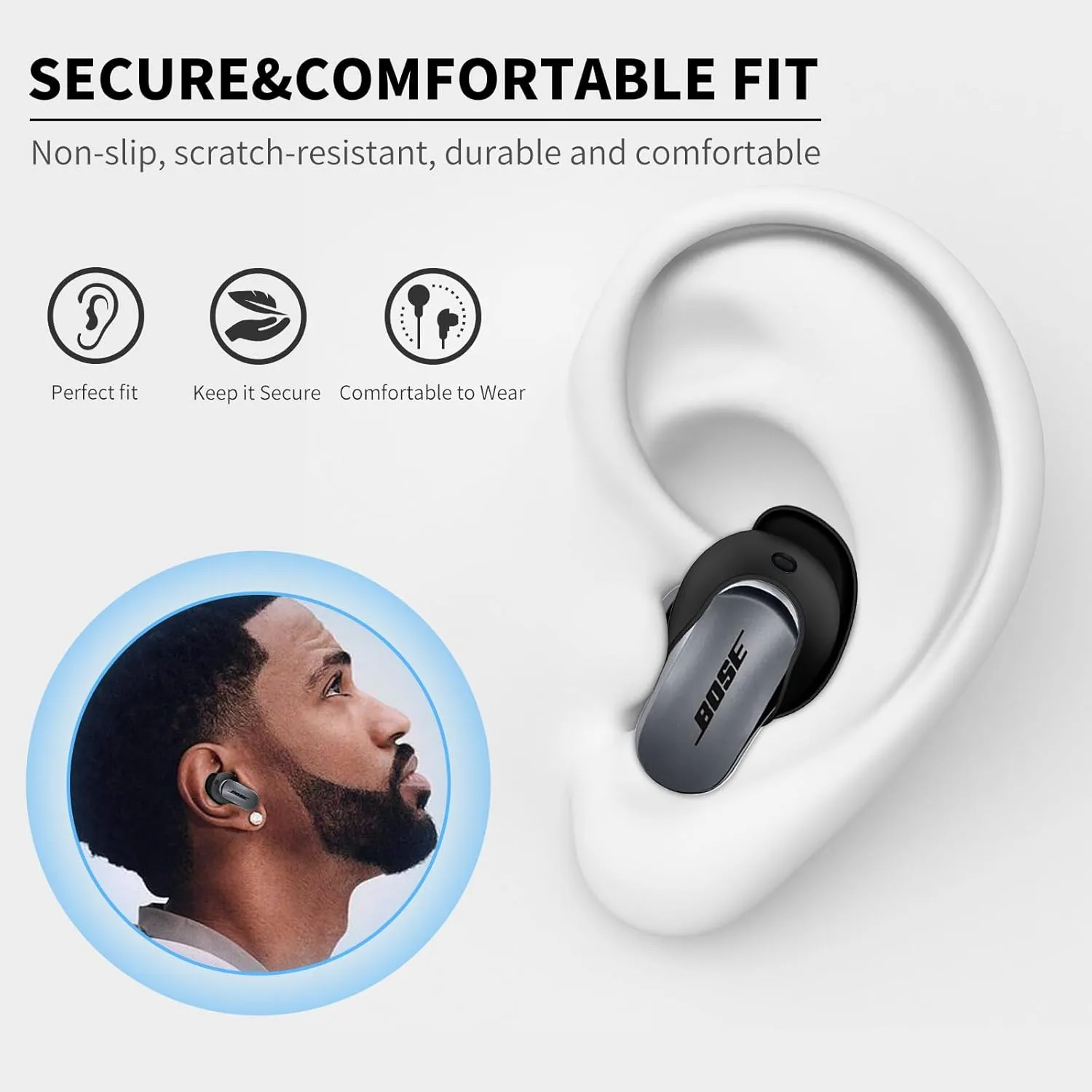 [3 Pairs] Ear Tips Covers for Bose QuietComfort Earbuds II&Bose QuietComfort Ultra Earbuds, WOFRO Anti Slip Silicone Sport Wingtip Anti Scratches Eartip Accessories (S/M/L)-Black