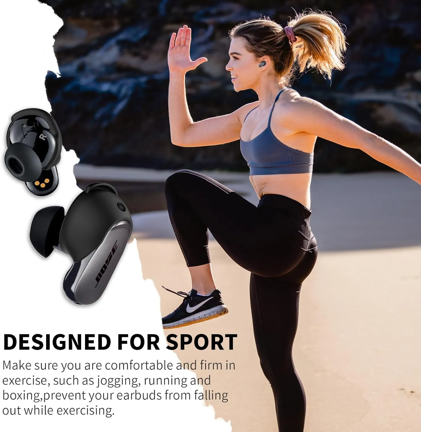 [3 Pairs] Ear Tips Covers for Bose QuietComfort Earbuds II&Bose QuietComfort Ultra Earbuds, WOFRO Anti Slip Silicone Sport Wingtip Anti Scratches Eartip Accessories (S/M/L)-Black