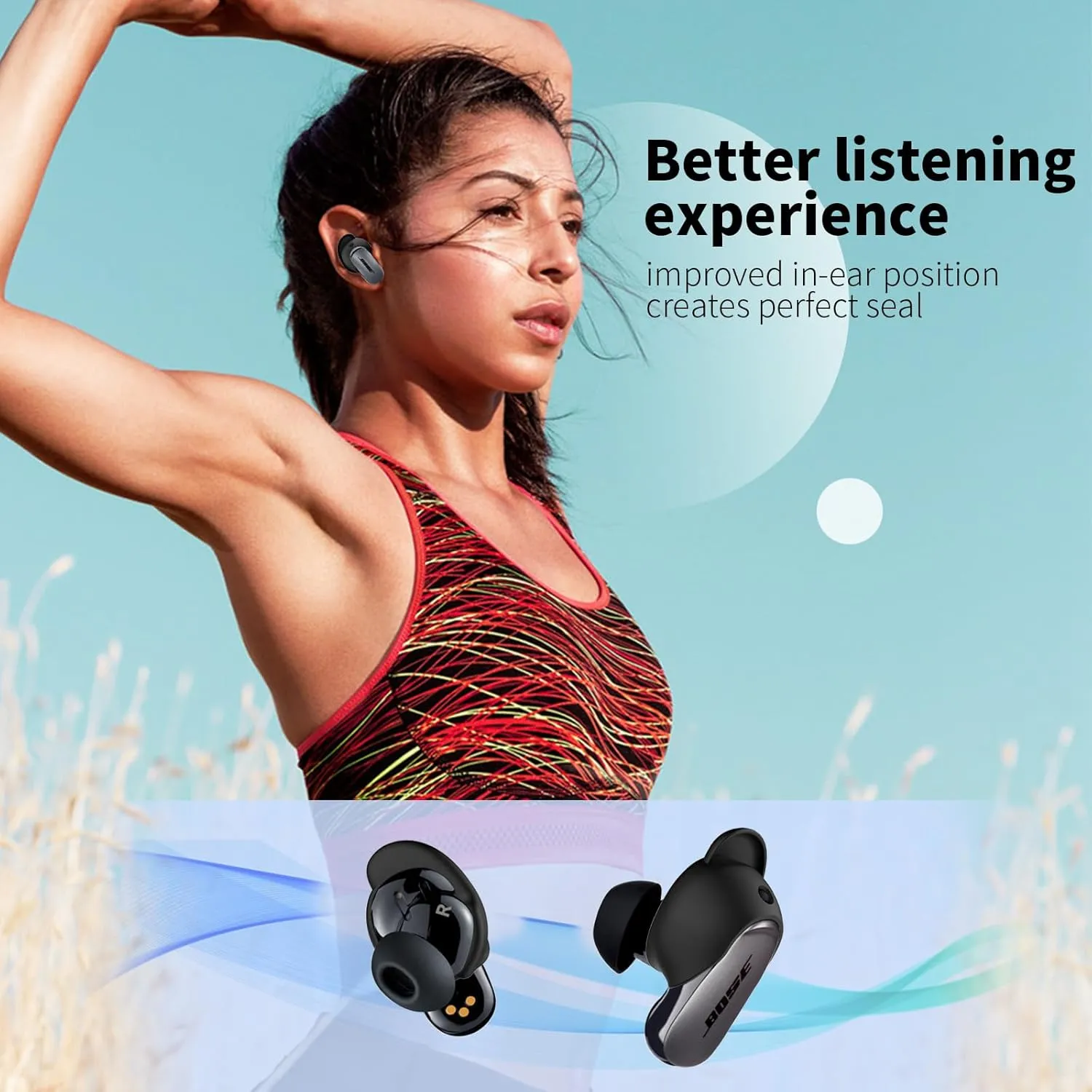 [3 Pairs] Ear Tips Covers for Bose QuietComfort Earbuds II&Bose QuietComfort Ultra Earbuds, WOFRO Anti Slip Silicone Sport Wingtip Anti Scratches Eartip Accessories (S/M/L)-Black