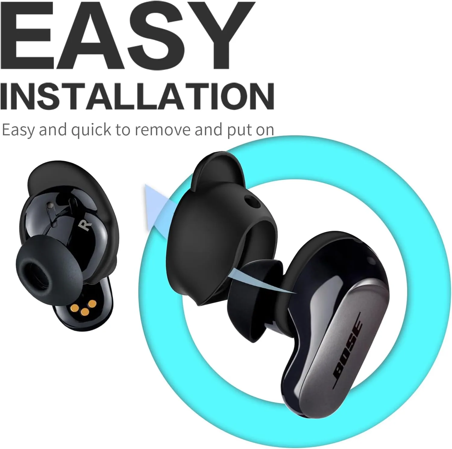 [3 Pairs] Ear Tips Covers for Bose QuietComfort Earbuds II&Bose QuietComfort Ultra Earbuds, WOFRO Anti Slip Silicone Sport Wingtip Anti Scratches Eartip Accessories (S/M/L)-Black