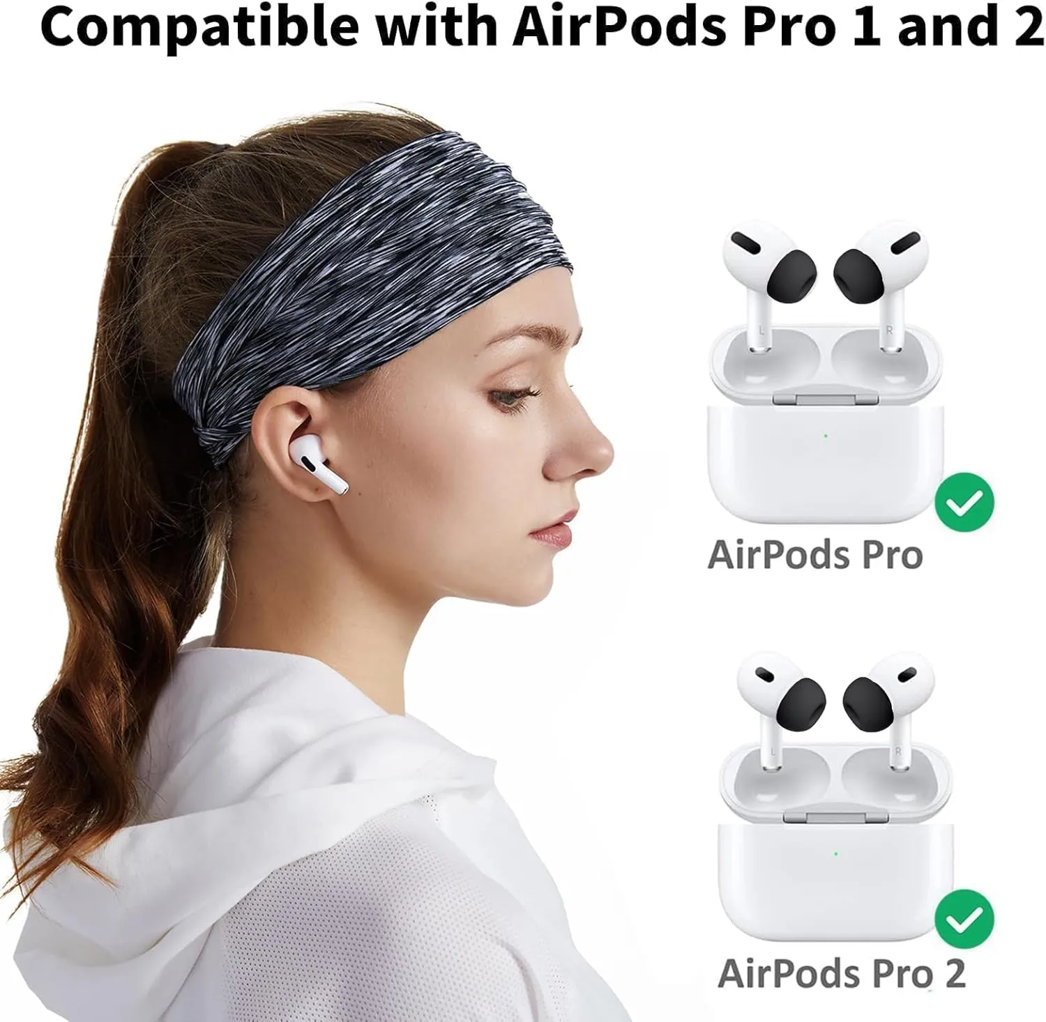 4 Pairs Compatible with AirPods Pro and AirPods Pro 2nd Generation Ear Tip Replacement, with Noise Cancelling Holes, Silicone Earbuds for AirPods Pro, Fit in The Charging Case(Black-XS/S/M/L)