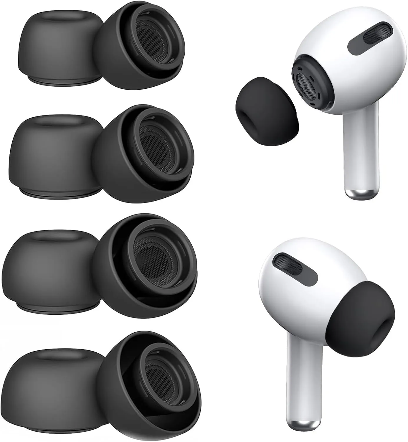 4 Pairs Compatible with AirPods Pro and AirPods Pro 2nd Generation Ear Tip Replacement, with Noise Cancelling Holes, Silicone Earbuds for AirPods Pro, Fit in The Charging Case(Black-XS/S/M/L)