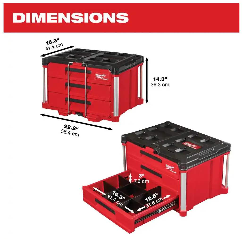 48-22-8443 Milwaukee PACKOUT 3-Drawer Tool Box