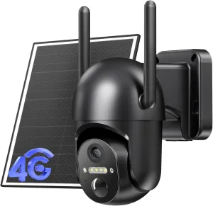4G LTE Cellular Security Camera Outdoor Wireless, No WiFi Needed Solar Powered Camera, 2K Color Night Vision, 360 Live Video, PIR Motion Alerts, Two-Way Audio