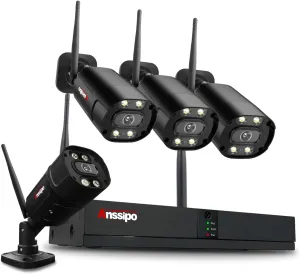 4K NVR Security Camera System Wireless, 8 Channel H.265  NVR for 24/7 Record, 4X 3MP Surveillance Security Cameras, Color Night Vision, Plug-in, Two Way Audio, AI Face/Motion Detection, NO Hard Drive