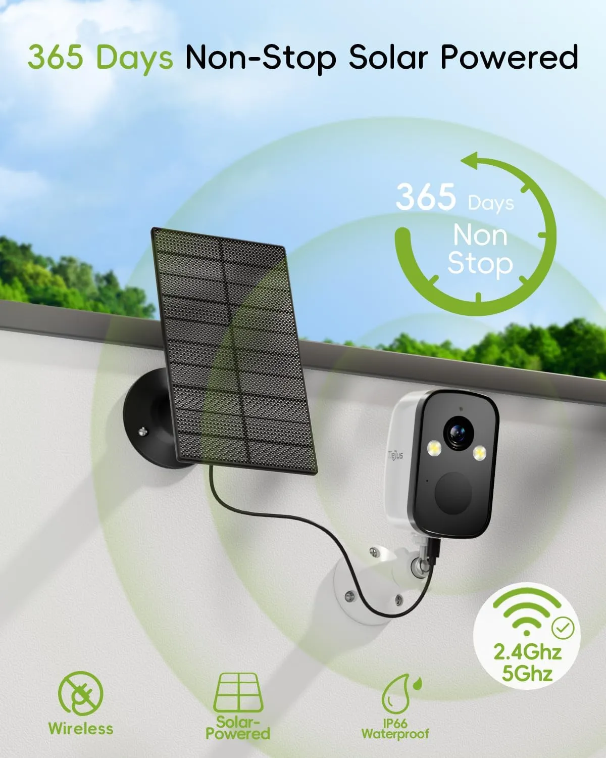 5G Security Cameras Wireless Outdoor, Solar Camera Outdoor, Wireless Camera for Home Security with Color Night Vision, AI Detection, 2 Way Talk, IP66, Cloud/SD, Alexa
