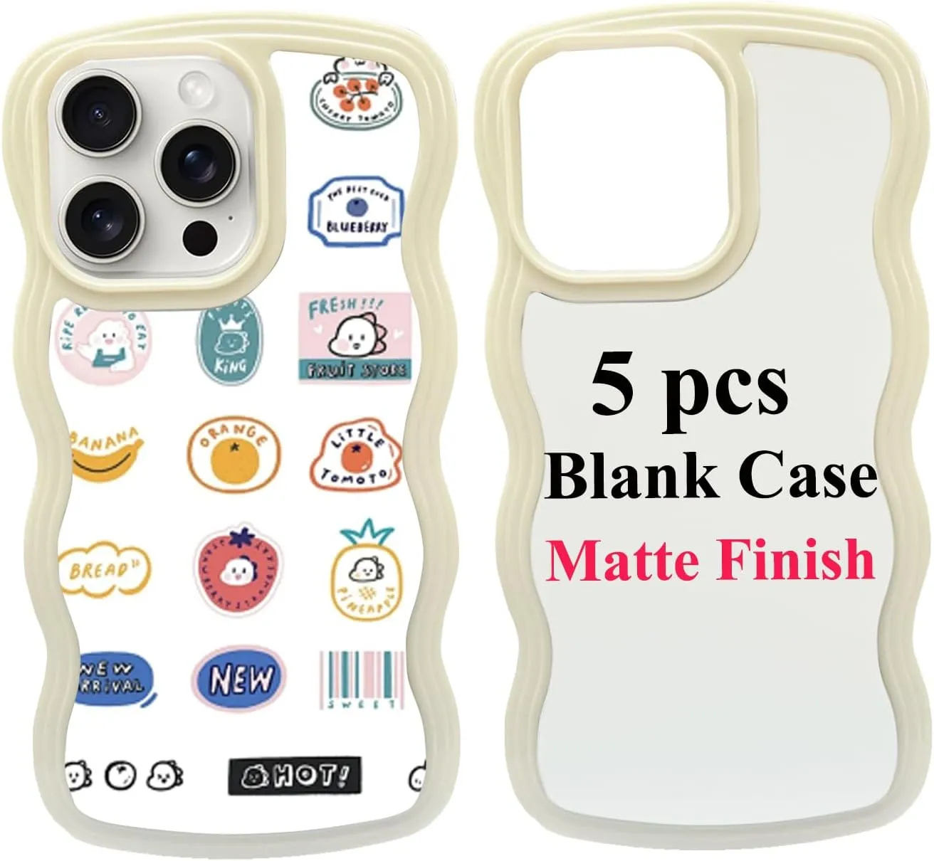 5PCS Sublimation Blank Phone Case Cover Blank Printable Phone Case Compatible with iPhone 15 Pro, 6.1-Inch, DIY Customize Heat Press Rubber Protective Case   Insert Matte Wholesale Pack White