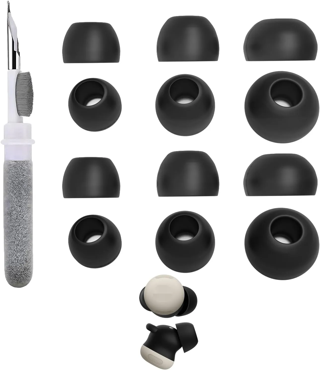6 Pairs Replacement Earbud Tips Compatible with Google Pixel Buds Pro/Pro 2/Buds A-Series True Wireless Earbuds Headphones, Silicone Ear Tips, Fits in Case, S/M/L, with 3-in-1 Cleaner Kit