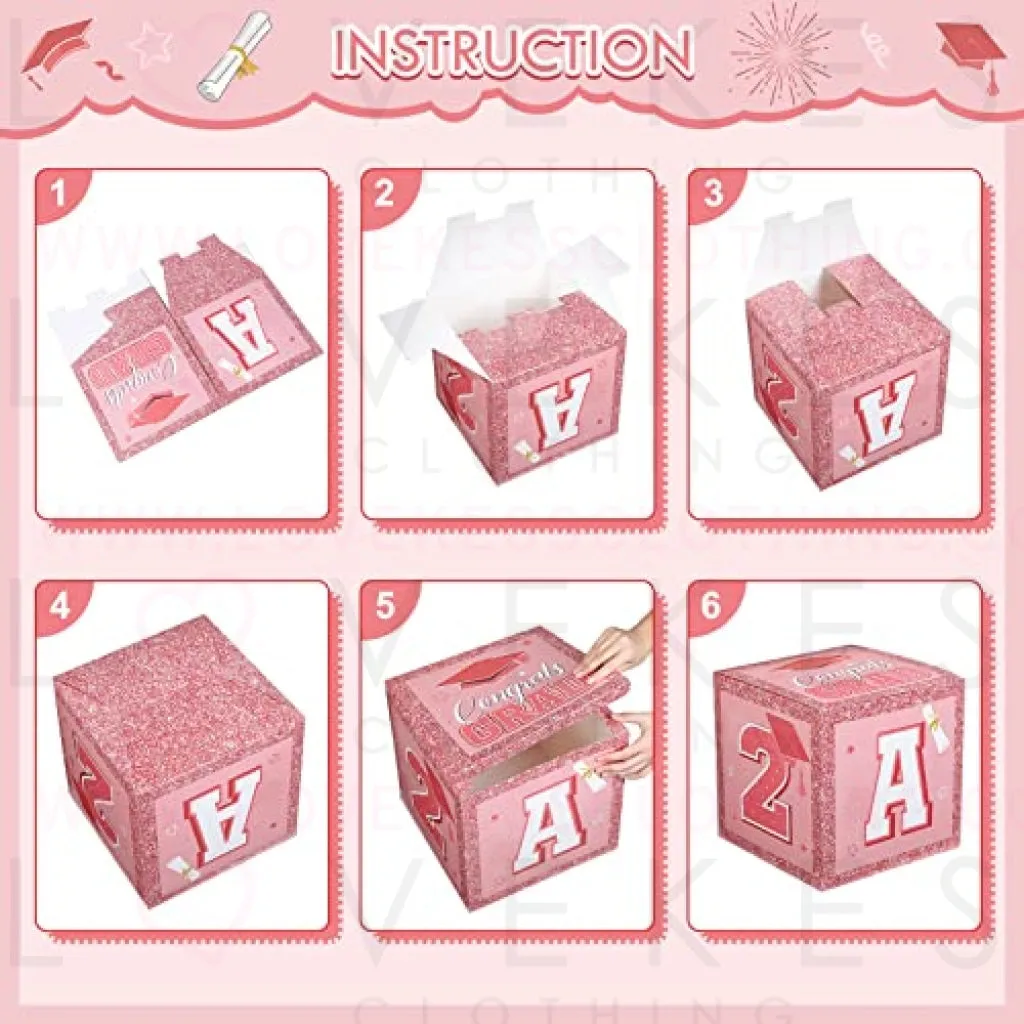 63 Pieces Graduation Box Decorations 2023 Balloon Boxes Set, Congrats Grad Block Boxes Decor with Point Dot for Class of 2023 School Party Supplies Celebration, 11.8 x 11.8 x 11.8 Inch (Pink)