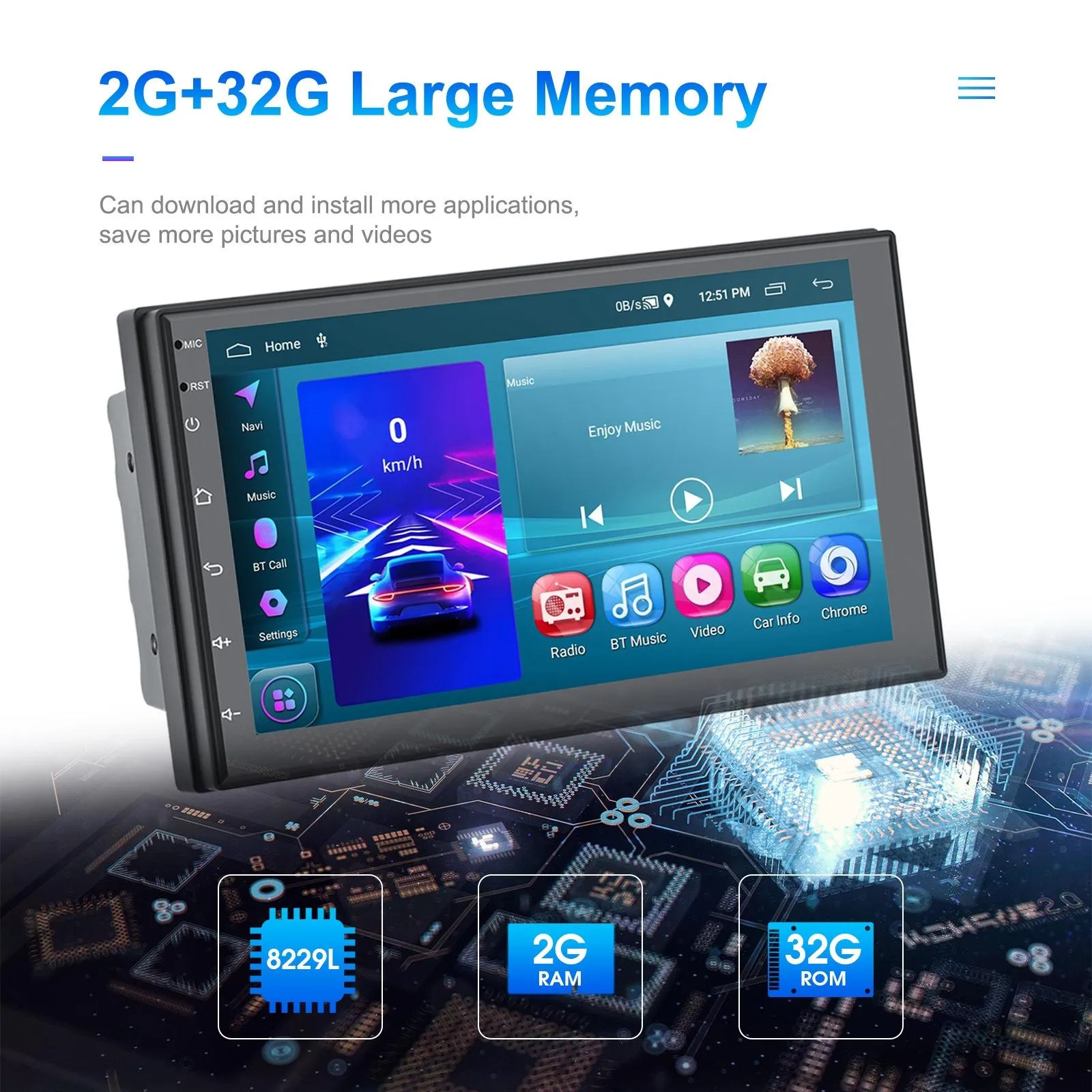 7 Inch Android 11 Carplay Navigation Player - 2   32G