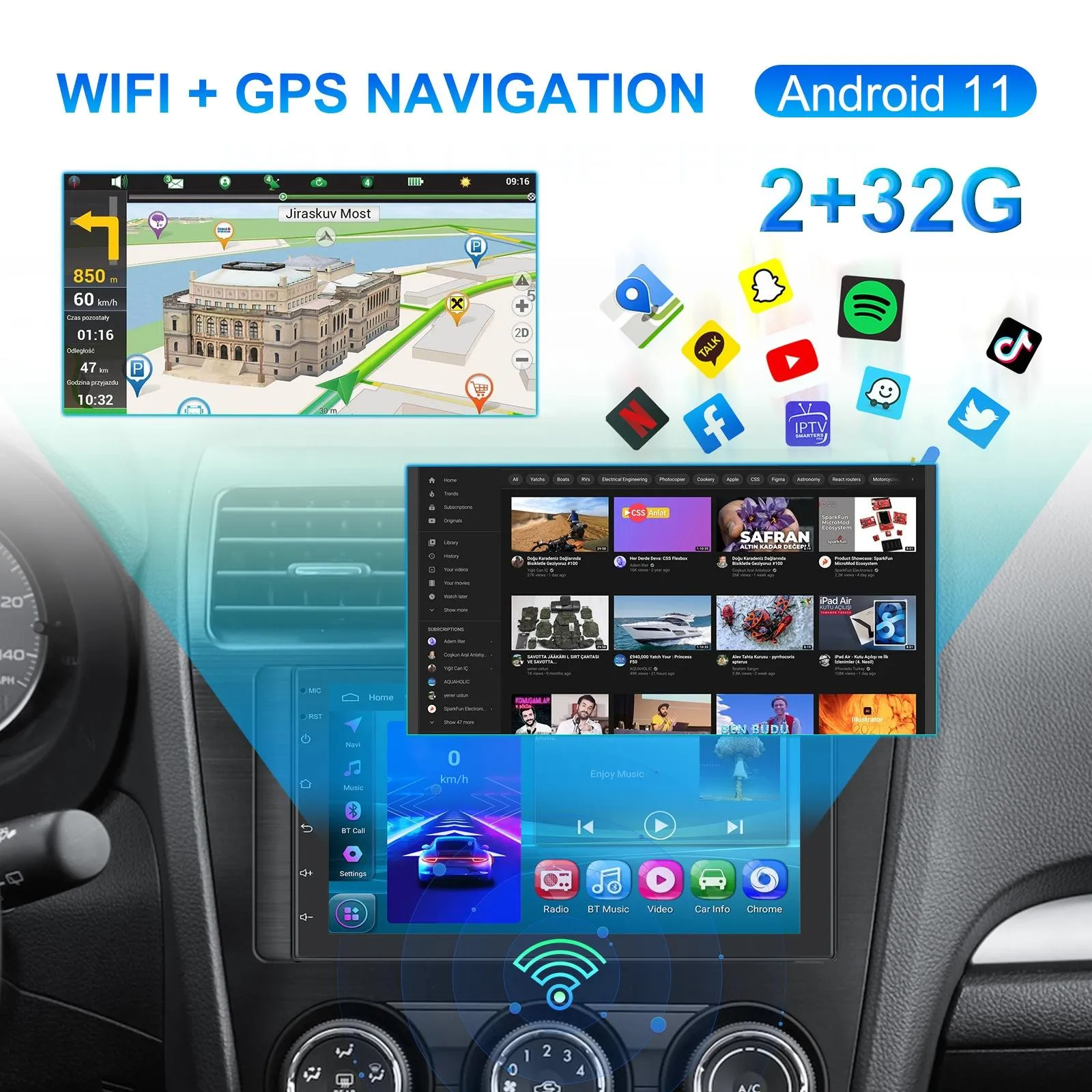 7 Inch Android 11 Carplay Navigation Player - 2   32G