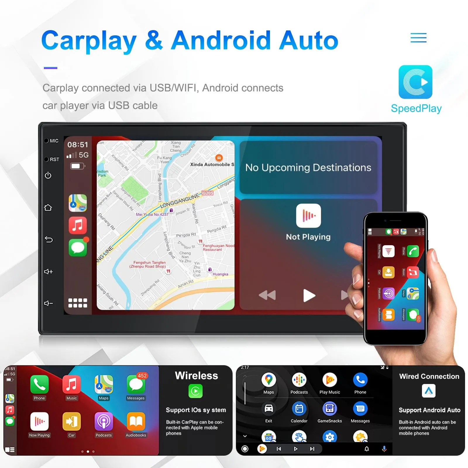 7 Inch Android 11 Carplay Navigation Player - 2   32G