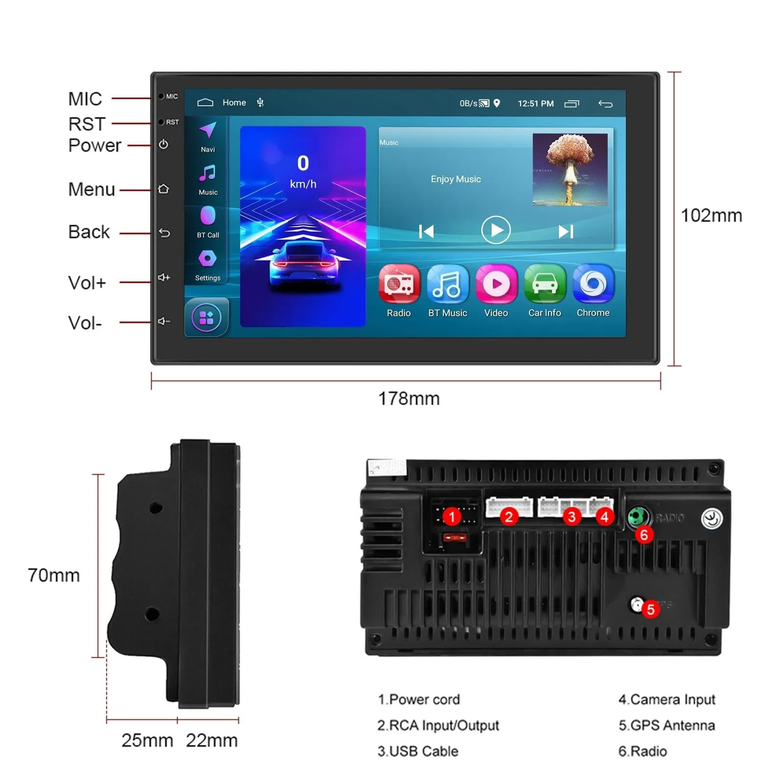 7 Inch Android 11 Carplay Navigation Player - 2   32G