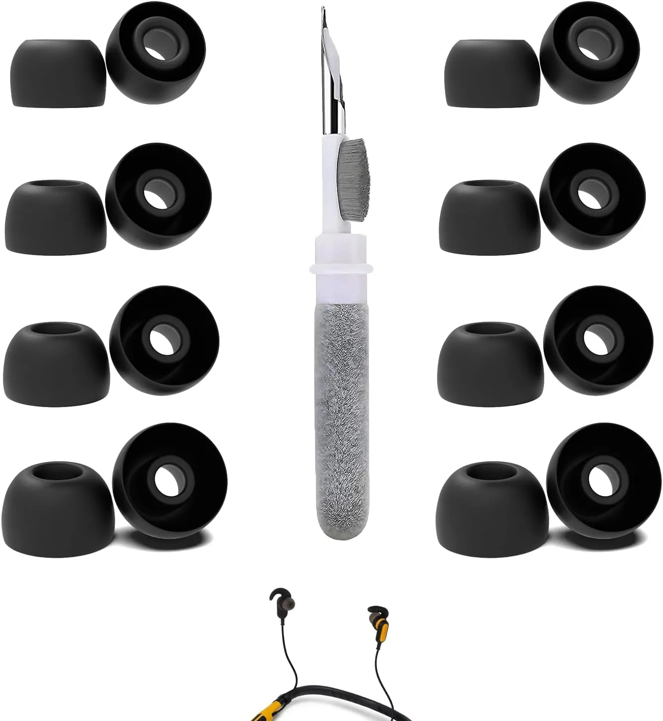 8 Pairs Replacement Earbud Tips Compatible with DEWALT Jobsite/Pro X1/X2/Neckband Earphones/Behind-Neck/2-in-1 Neckband Earbuds, Silicone Ear Tips, Fits in Case, XS/S/M/L, with 3-in-1 Cleaner
