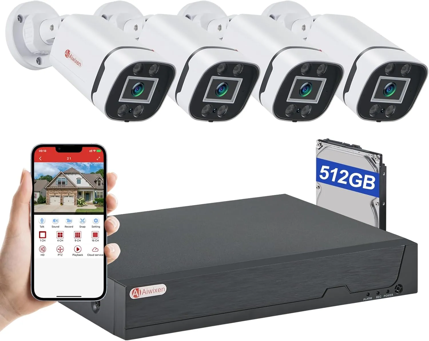 8CH H.265  3K Lite Wired CCTV Security Camera System with Human Vehicle Detection, 4X IP68 5MP Surveillance Camera for Indoor Outdoor, 512GB Hard Drive for 24-7 Recording, Remote Access