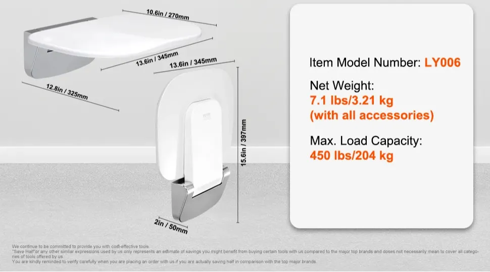 Abs Folded Wall Mounted Shower Chair With 200 Kg Load Capacity