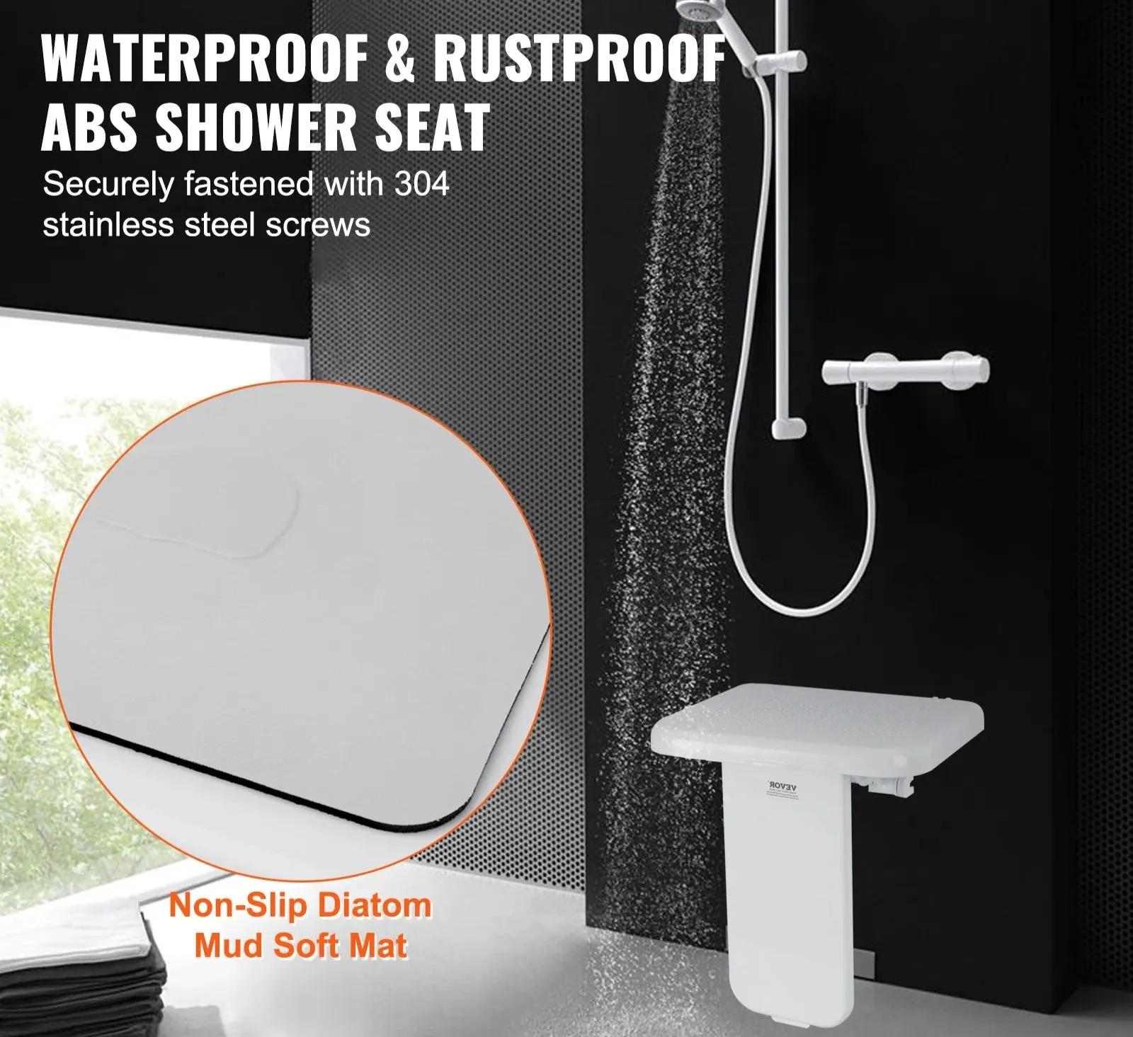 Abs Folded Wall Mounted Shower Chair With 200 Kg Load Capacity