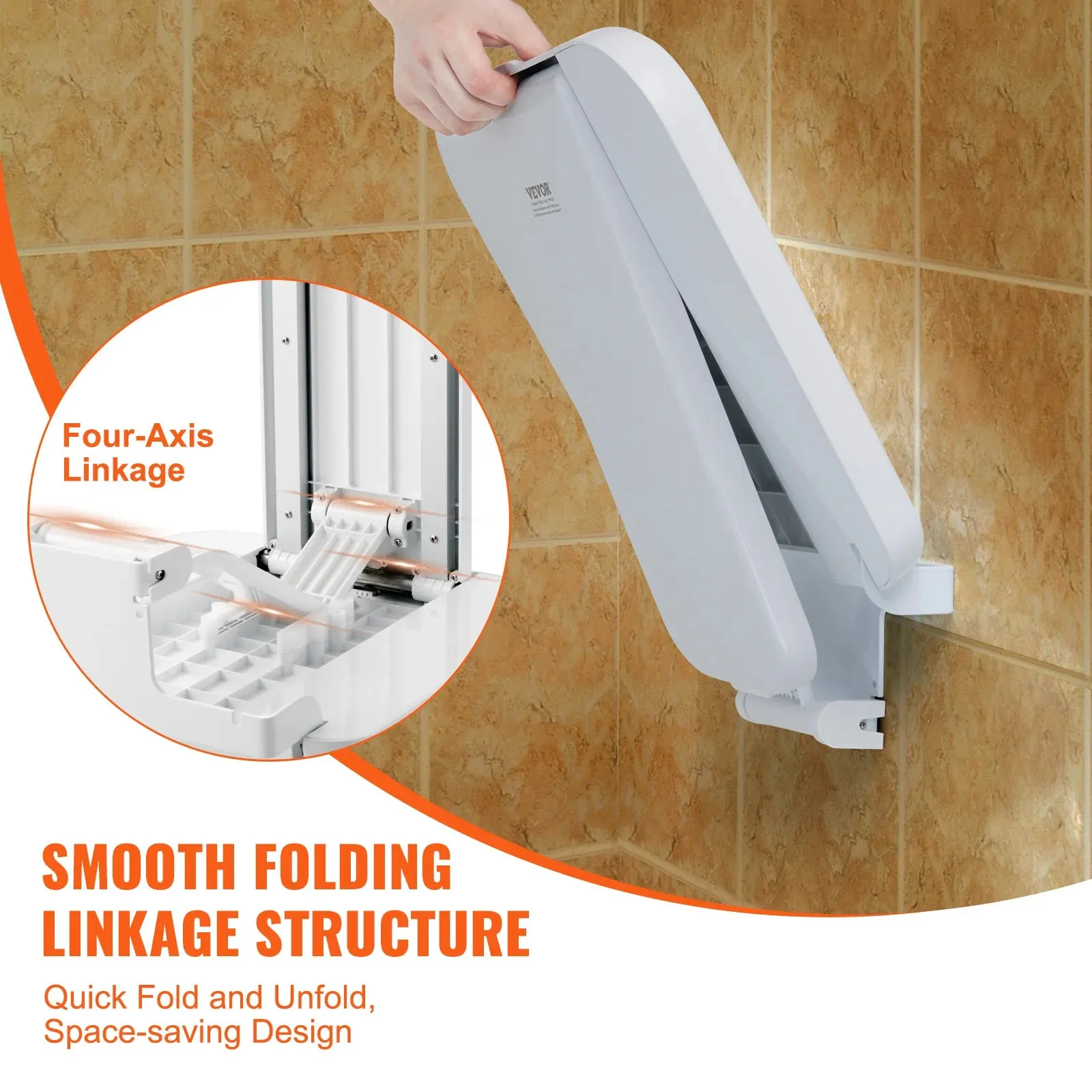 Abs Folded Wall Mounted Shower Chair With 200 Kg Load Capacity