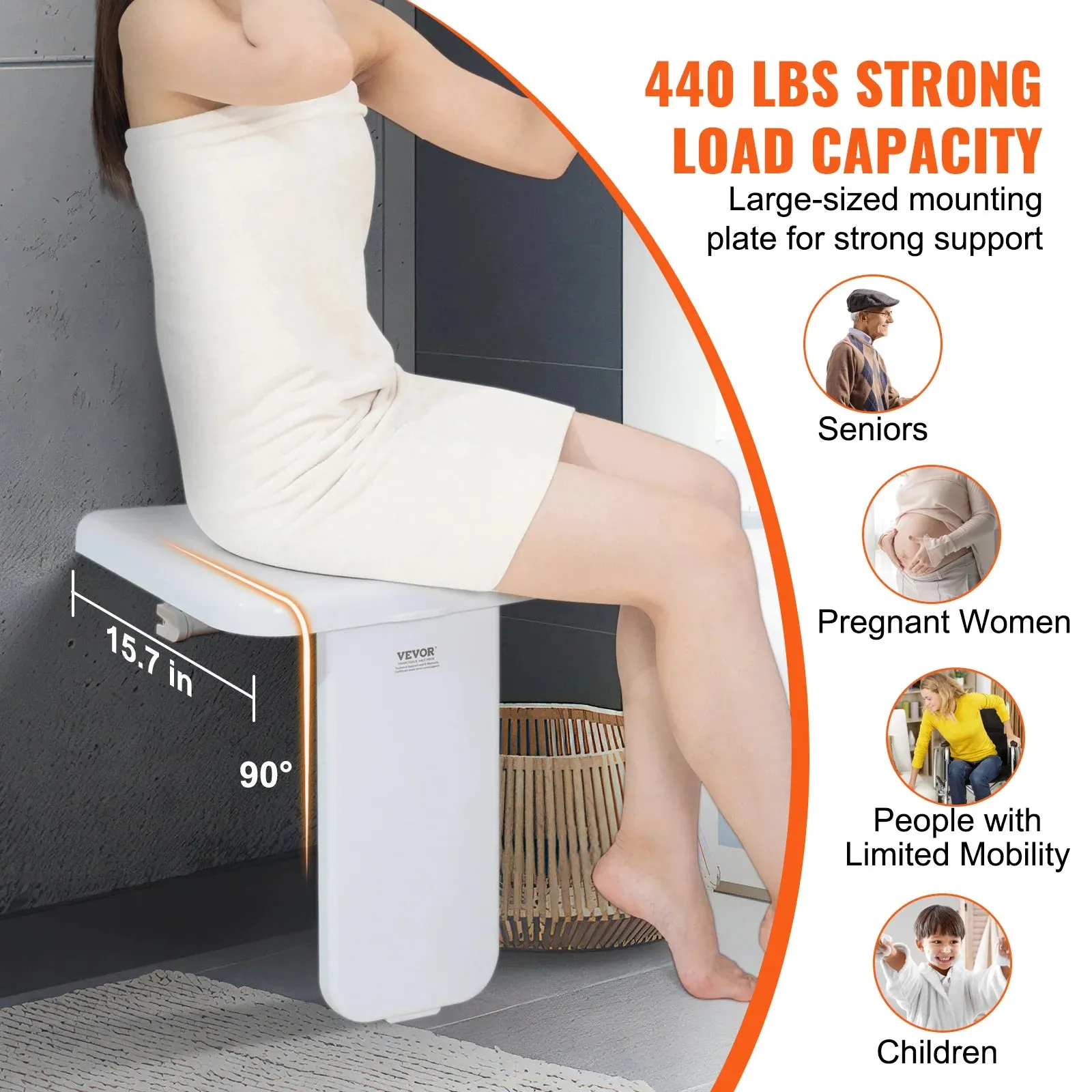 Abs Folded Wall Mounted Shower Chair With 200 Kg Load Capacity