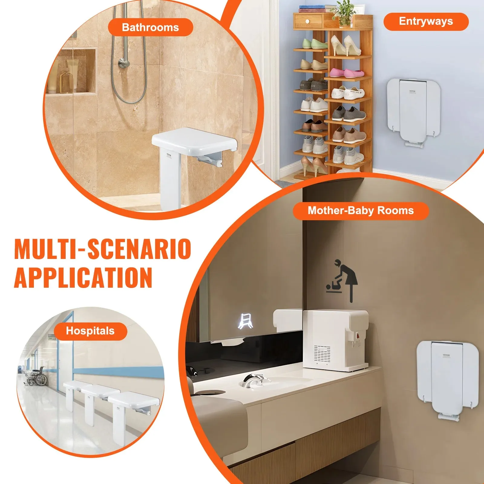 Abs Folded Wall Mounted Shower Chair With 200 Kg Load Capacity