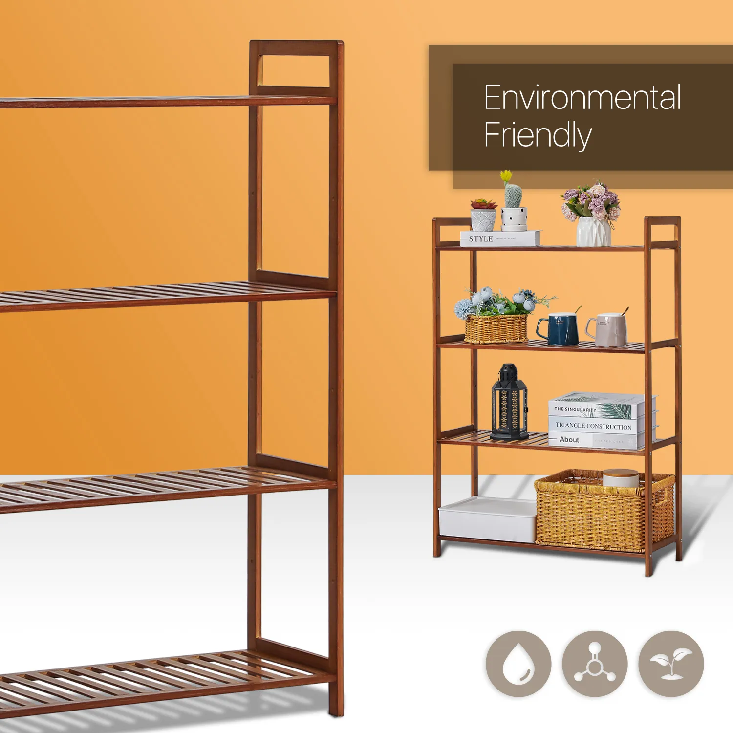 Adjustable Shoe Rack Entryway Shelf Organizer - 4 Tier - Brown