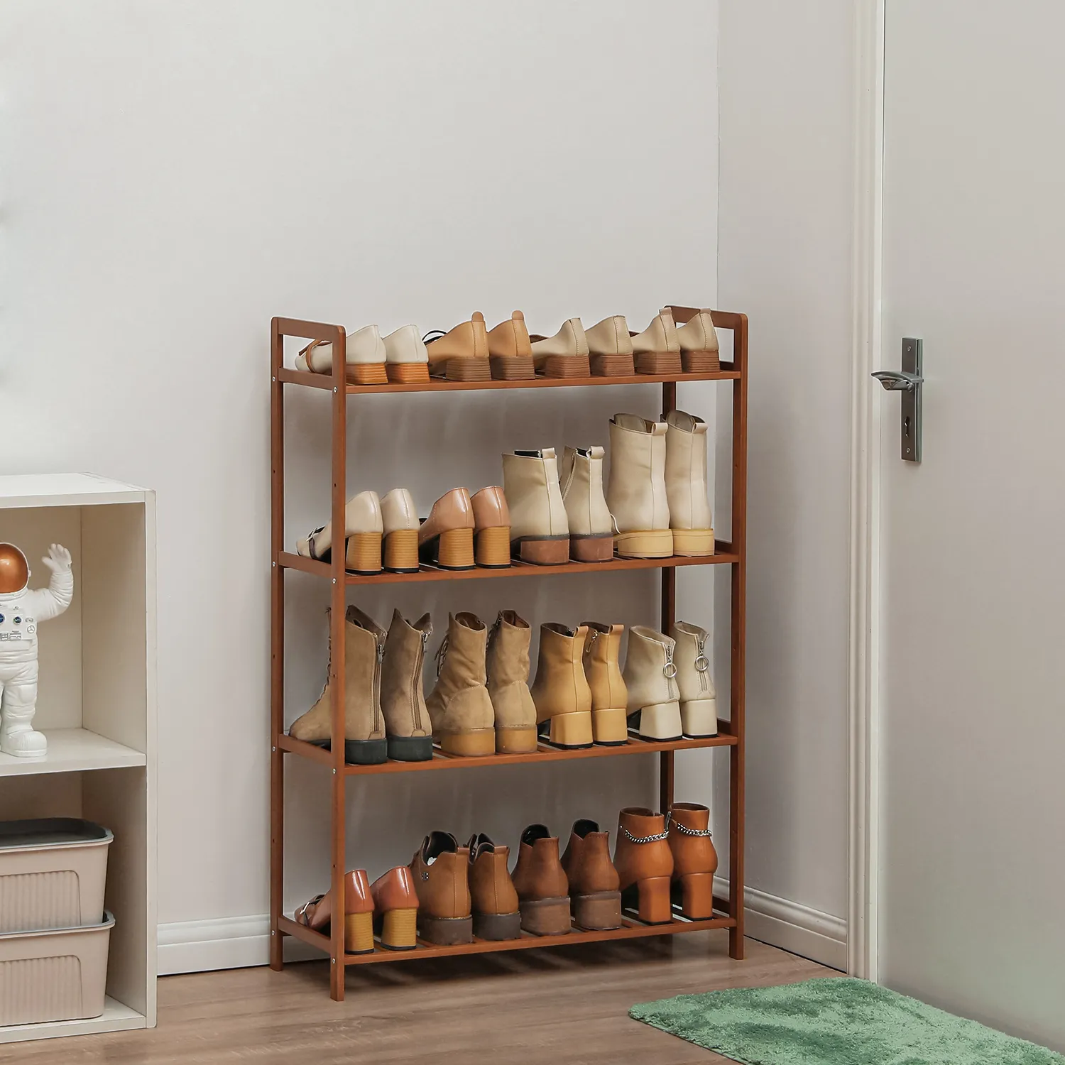 Adjustable Shoe Rack Entryway Shelf Organizer - 4 Tier - Brown