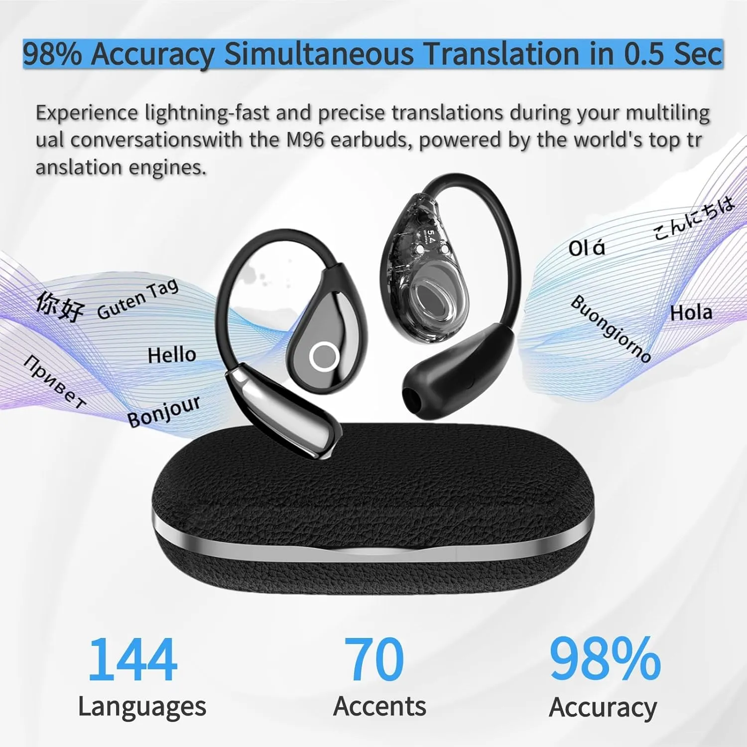AI Language Translation Earbuds,144 Languages Bluetooth Translator Device and Accents 8 Offline Language Translation, Two-Way Translator Earphones for Language Learning-Travel-Business