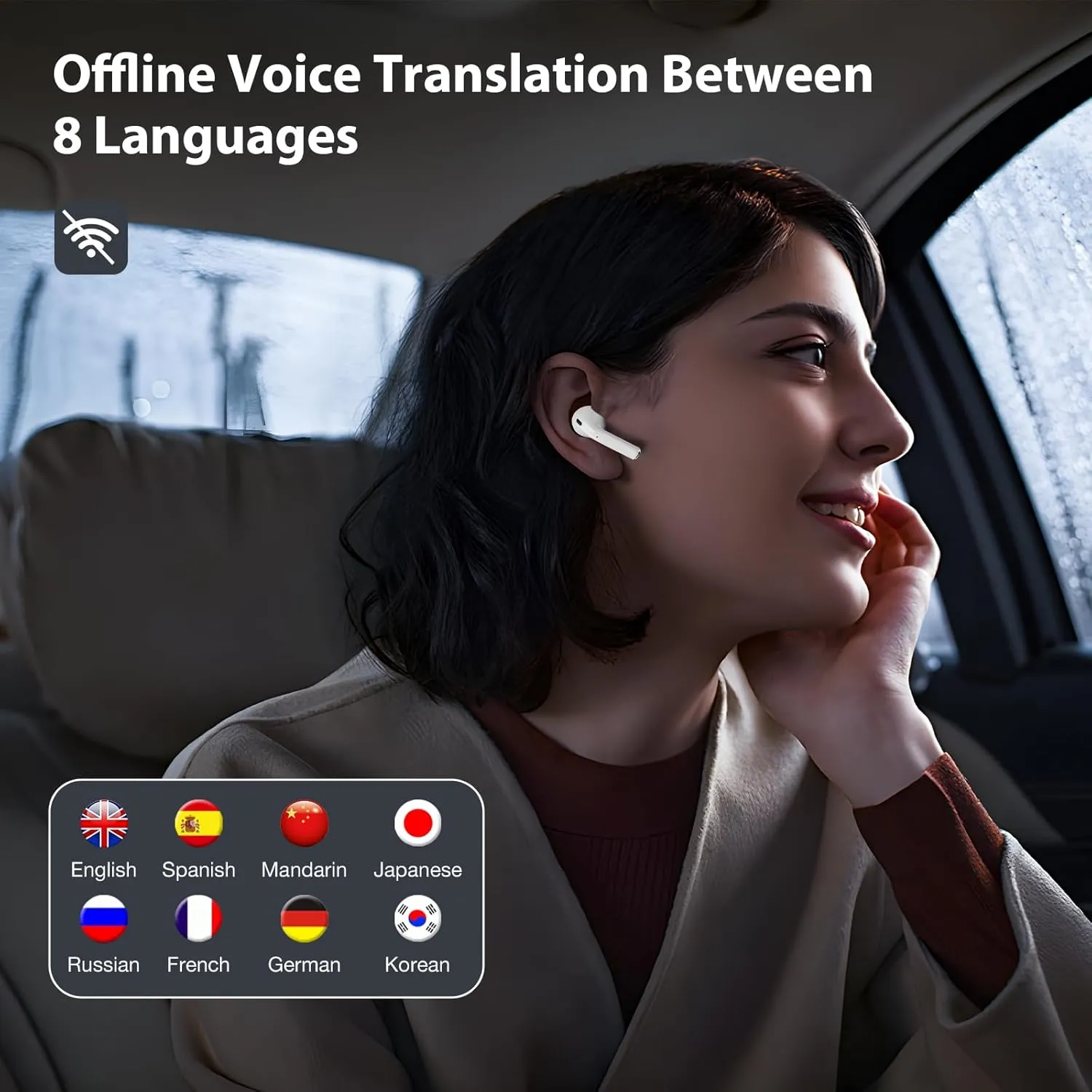 Ai Translation Earbuds Real Time 144 Languages & Accents Translator Earbuds with 8-Language Offline Translator Device Two Way, Auriculares de traduccin for Language Learning Travel Business White