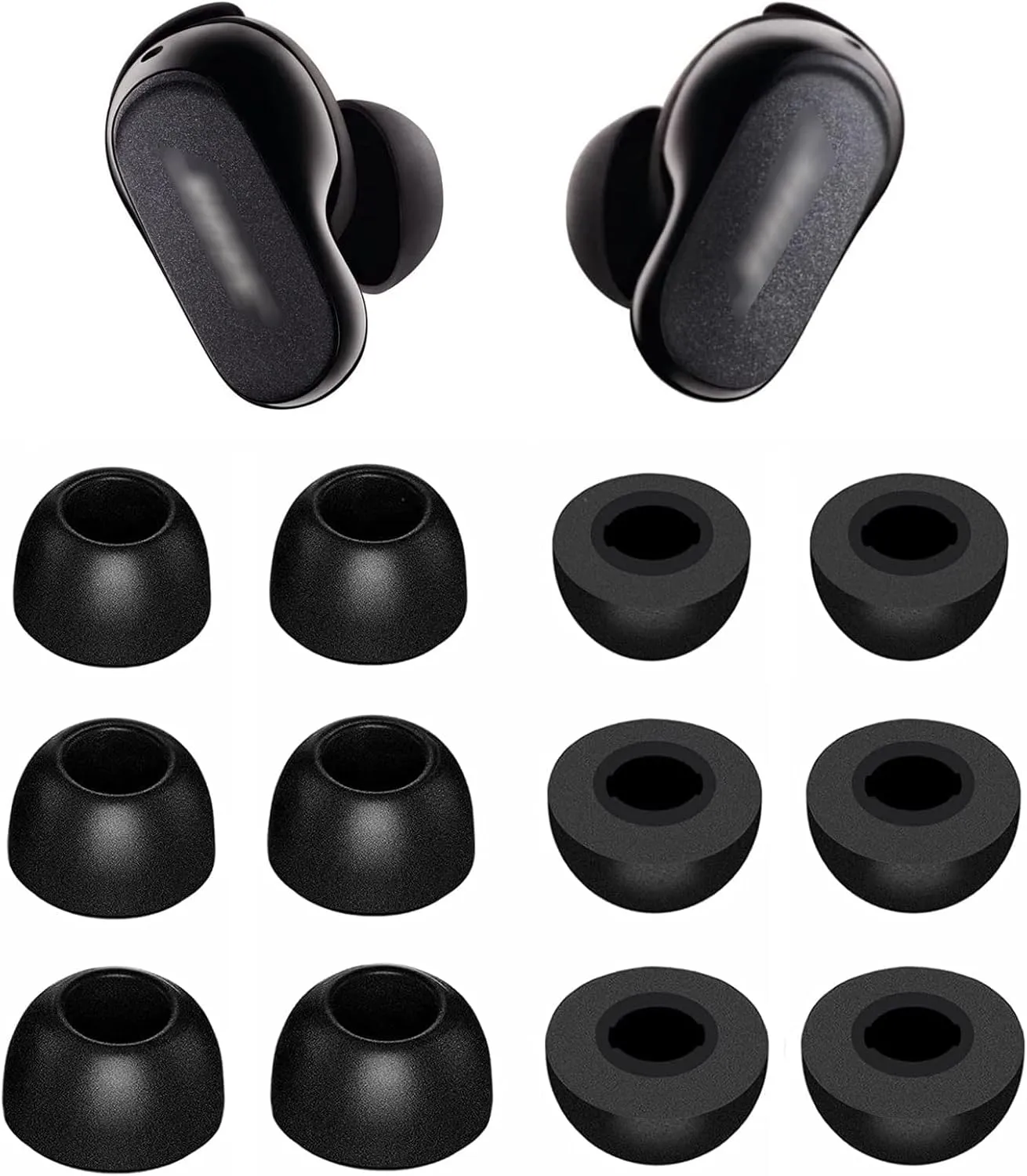ALXCD Foam Eartips Compatible with Bose QuietComfort Earbuds II 2022 New, 6 Pairs S M L Sizes Soft Memory Foam Ear Tips, Compatible with Bose QuietComfort Earbuds ii 2022, Black sml