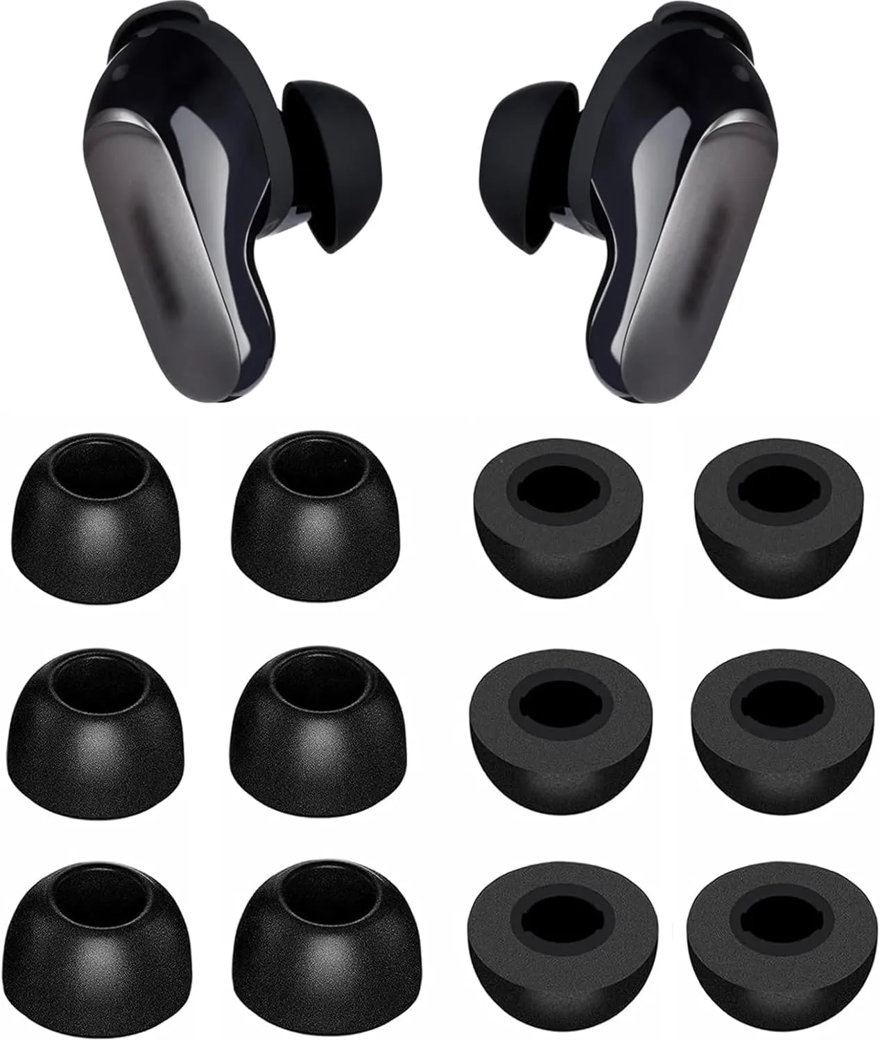 ALXCD Foam Eartips Compatible with Bose QuietComfort Ultra Earbuds, 6 Pairs S M L Sizes Soft Memory Foam Ear Tips, Compatible with Bose QC Ultra Earbuds 2023, Black sml