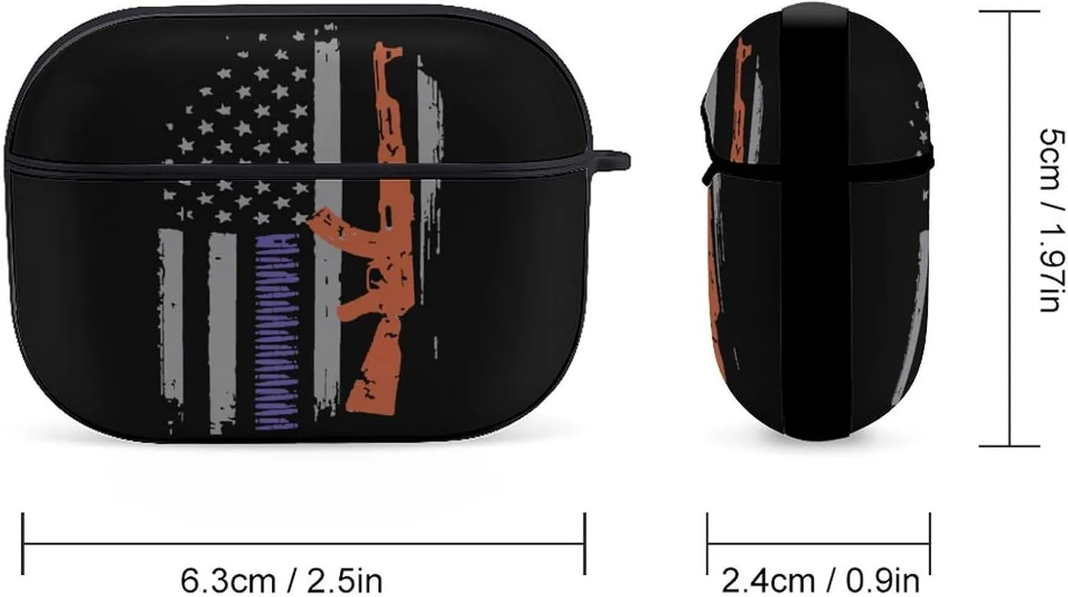 American Gun Flag Funny Compatible with Airpod Pro Case Cute Protective Hard Cover with Keychain Black-Style