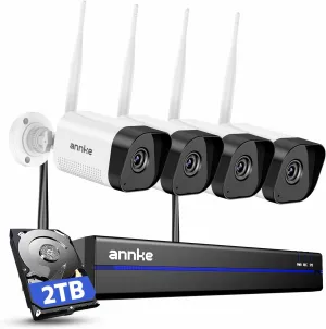 ANNKE Wireless Camera System, 16CH Expandable 4K Security NVR, 4Pcs 3MP Outdoor Cameras, 2-Way Audio, Dual-Band WiFi, Human Detection, IP66 Waterproof, 2TB HDD, Compatible with Alexa, 24/7 Protection