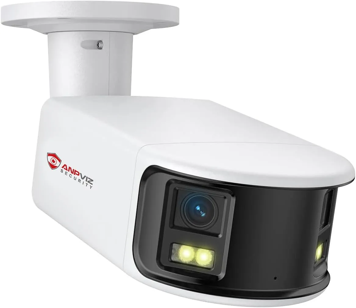 Anpviz 4K PoE Wide Angle Security Camera, Panoramic 180 IP Dual-Lens Bullet Camera Outdoor with Human/Vehicle Detection, Full Metal Housing, Two Way Talk, Built-in MicroSD Card Slot (H Series)