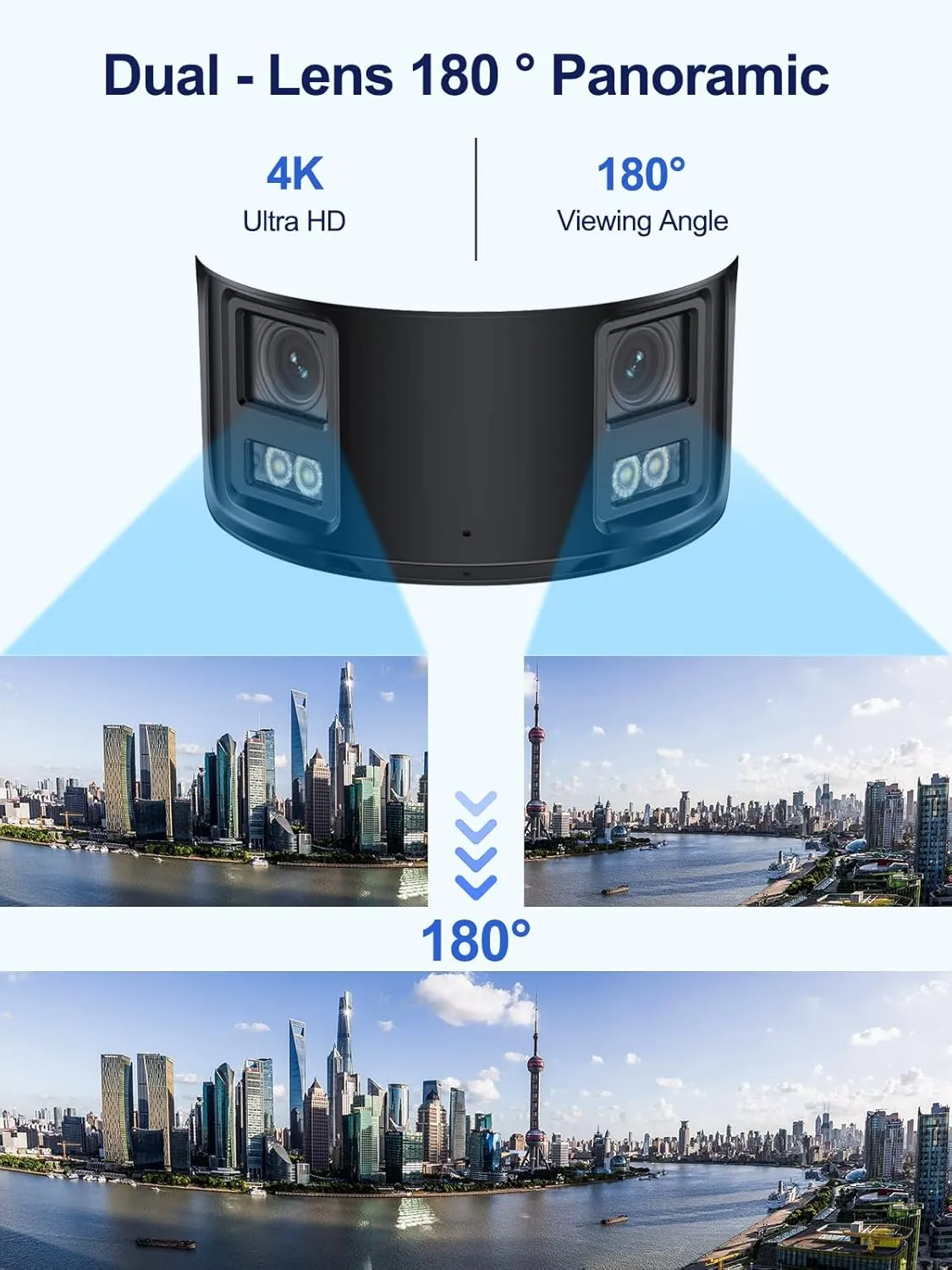 Anpviz 4K PoE Wide Angle Security Camera, Panoramic 180 IP Dual-Lens Bullet Camera Outdoor with Human/Vehicle Detection, Full Metal Housing, Two Way Talk, Built-in MicroSD Card Slot (H Series)