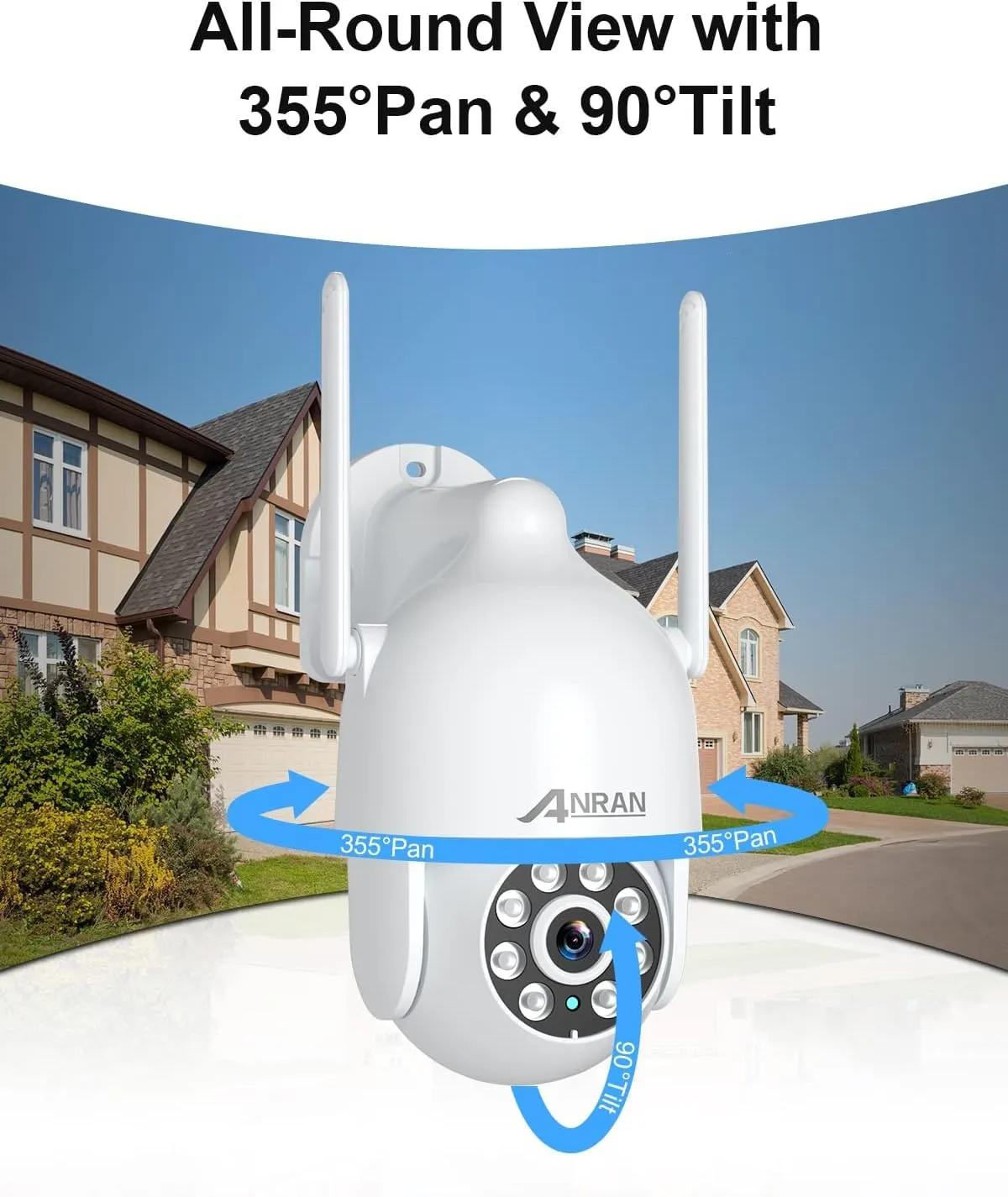 ANRAN 2K Outdoor Security Camera, 5Ghz PTZ Home Security Camera with 360 View and Auto Motion Tracking, 2.4G WiFi Dome Surveillance Camera, Spotlight Siren, Color Night Vision, 2-Way Audio,Waterproof
