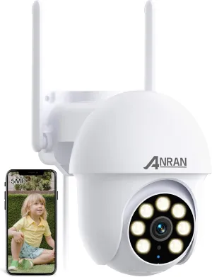 ANRAN 5MP Security Camera Outdoor, 360PTZ Auto-Tracking, 2.4/5GHz WiFi Wired Security Camera, Spotlight & Siren, Color Night Vision, IP66 Waterproof, Two-Way Audio, SD & Cloud Storage, 24/7 Recording
