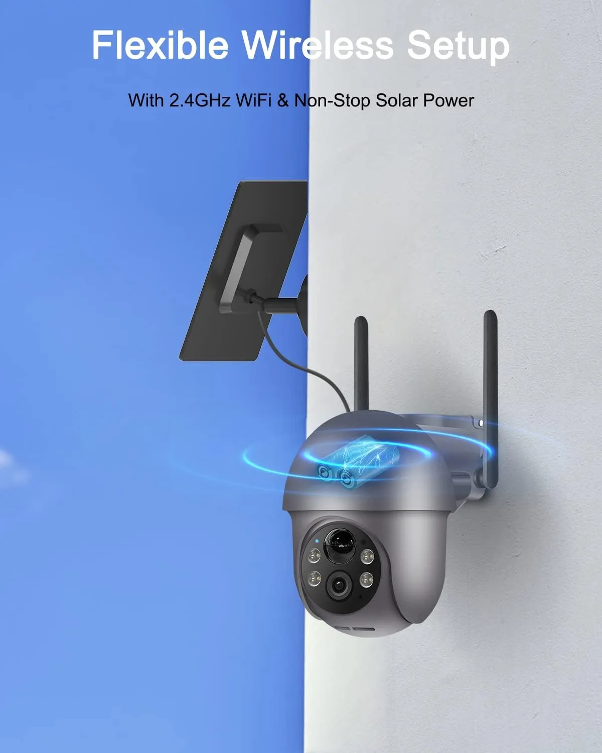 ANRAN 5MP Security Cameras Wireless Outdoor, Solar Camera Wireless with 360 View for Home Surveillance, WiFi Camera with Spotlights, PIR Detection, Color Night Vision, Siren Alarm, Q1 Max Grey