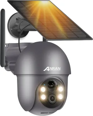 ANRAN 5MP Security Cameras Wireless Outdoor, Solar Camera Wireless with 360 View for Home Surveillance, WiFi Camera with Spotlights, PIR Detection, Color Night Vision, Siren Alarm, Q1 Max Grey