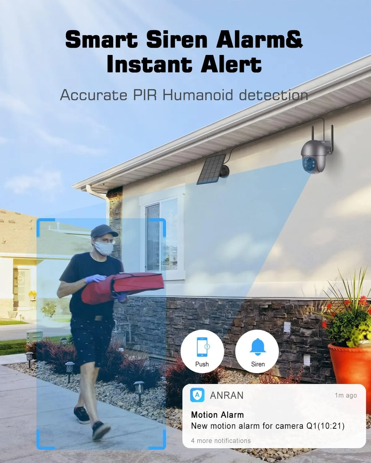 ANRAN 5MP Security Cameras Wireless Outdoor, Solar Camera Wireless with 360 View for Home Surveillance, WiFi Camera with Spotlights, PIR Detection, Color Night Vision, Siren Alarm, Q1 Max Grey