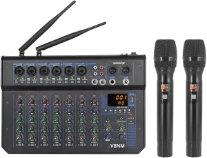 Audio Mixer, 8 Channel, with 2 Wireless Microphones, 24-bit DSP, LCD Display