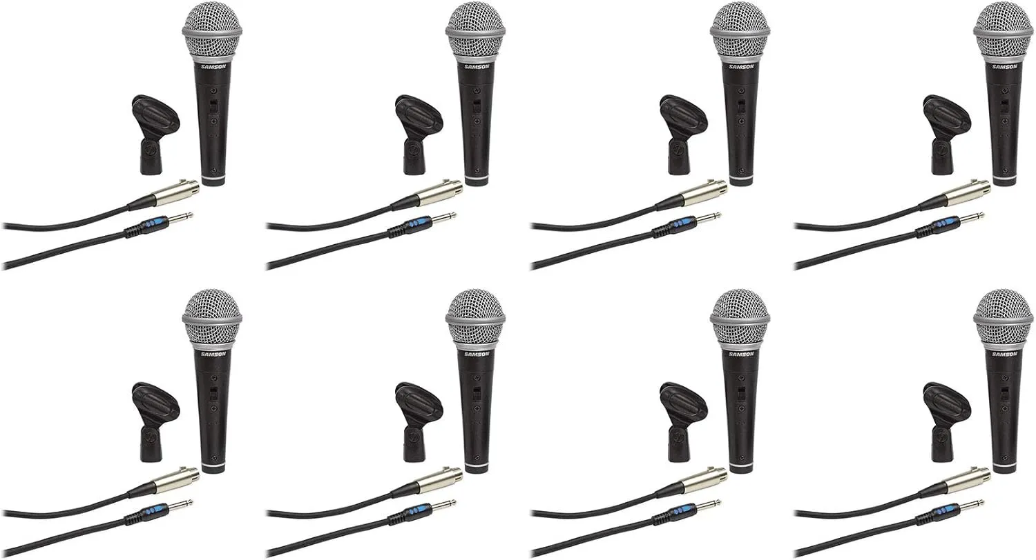 Audiosavings Bundle: (8) R21S Dynamic Handheld Microphones w/Mic Clips, Cables, and 3.5mm Adapters (8 Items)