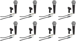 Audiosavings Bundle: (8) R21S Dynamic Handheld Microphones w/Mic Clips, Cables, and 3.5mm Adapters (8 Items)